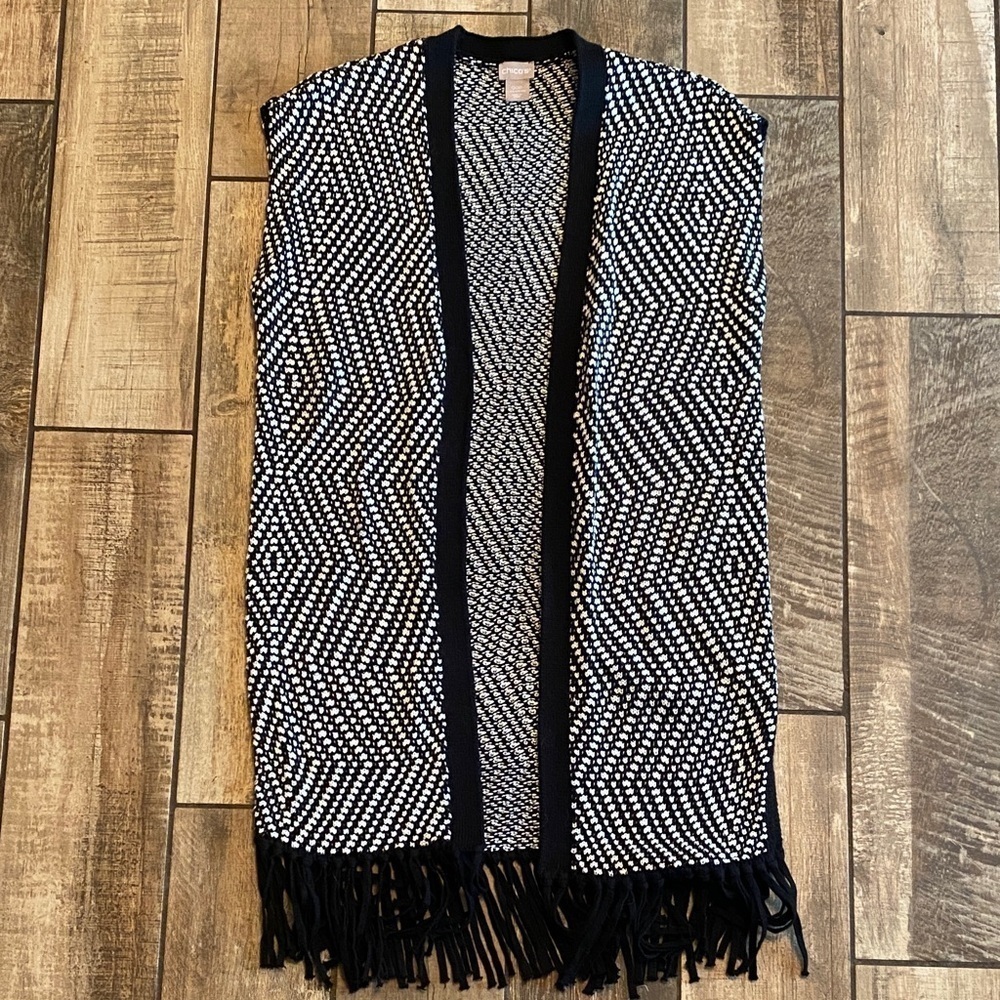 Chico's Black and White Knit Long Vest
